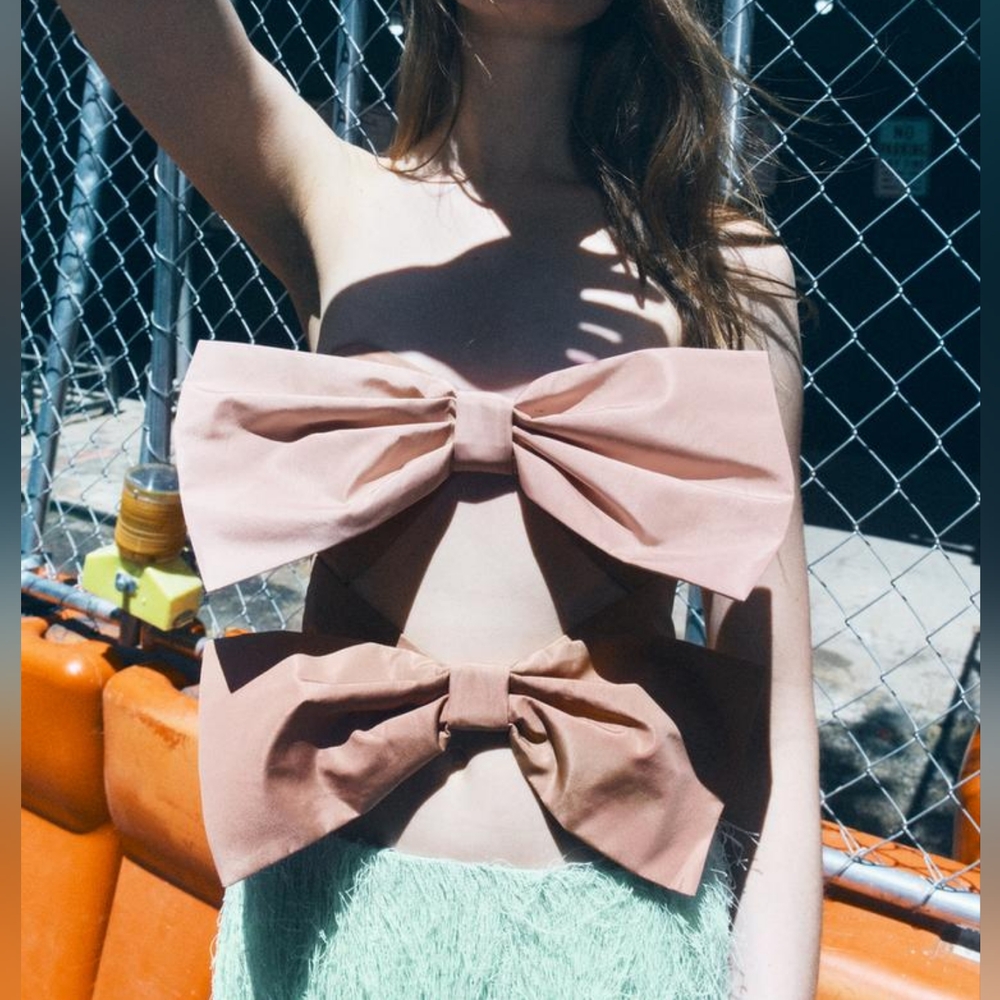 Zara Limited Edition Cut Out Bow Taffeta Top